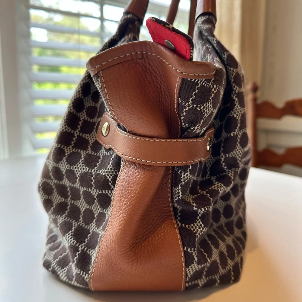 Kate Spade STEVIE classic dot Noel chocolate Canvas Leather trim shoulder Bag